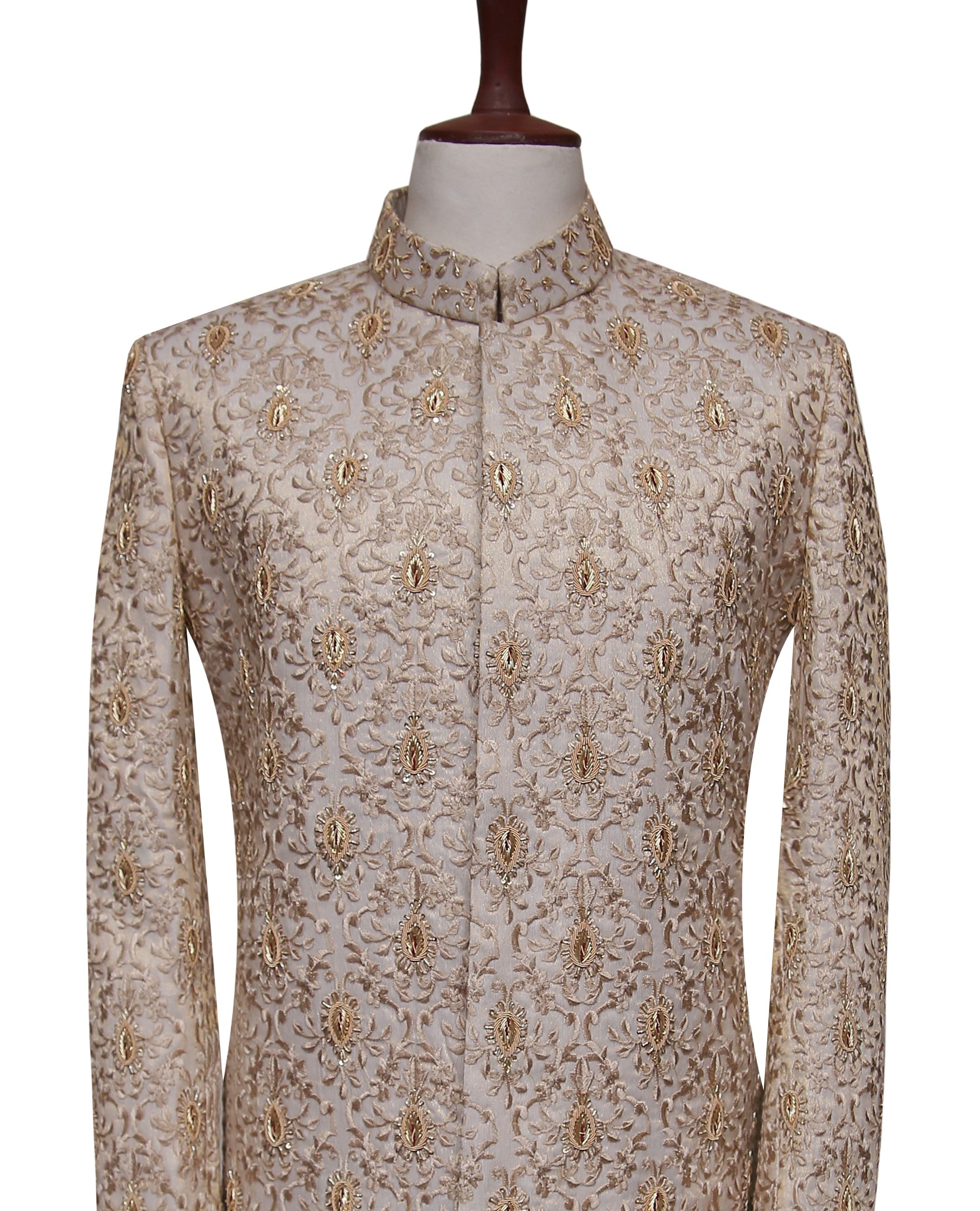 Magnificent Light Gold Groom Sherwani Skin Gold