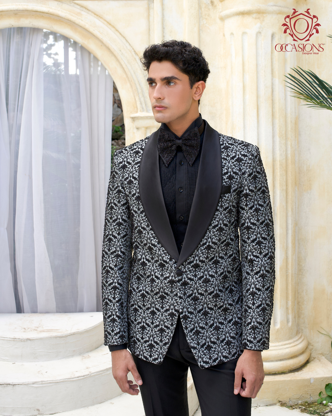 Greyish Black Embelished 2piece Tuxedo Suit