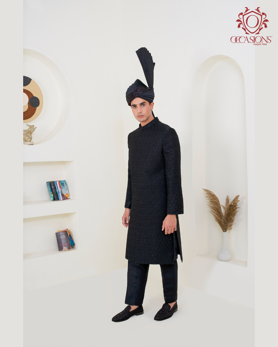 Black Floral Creeper Luxury Sherwani