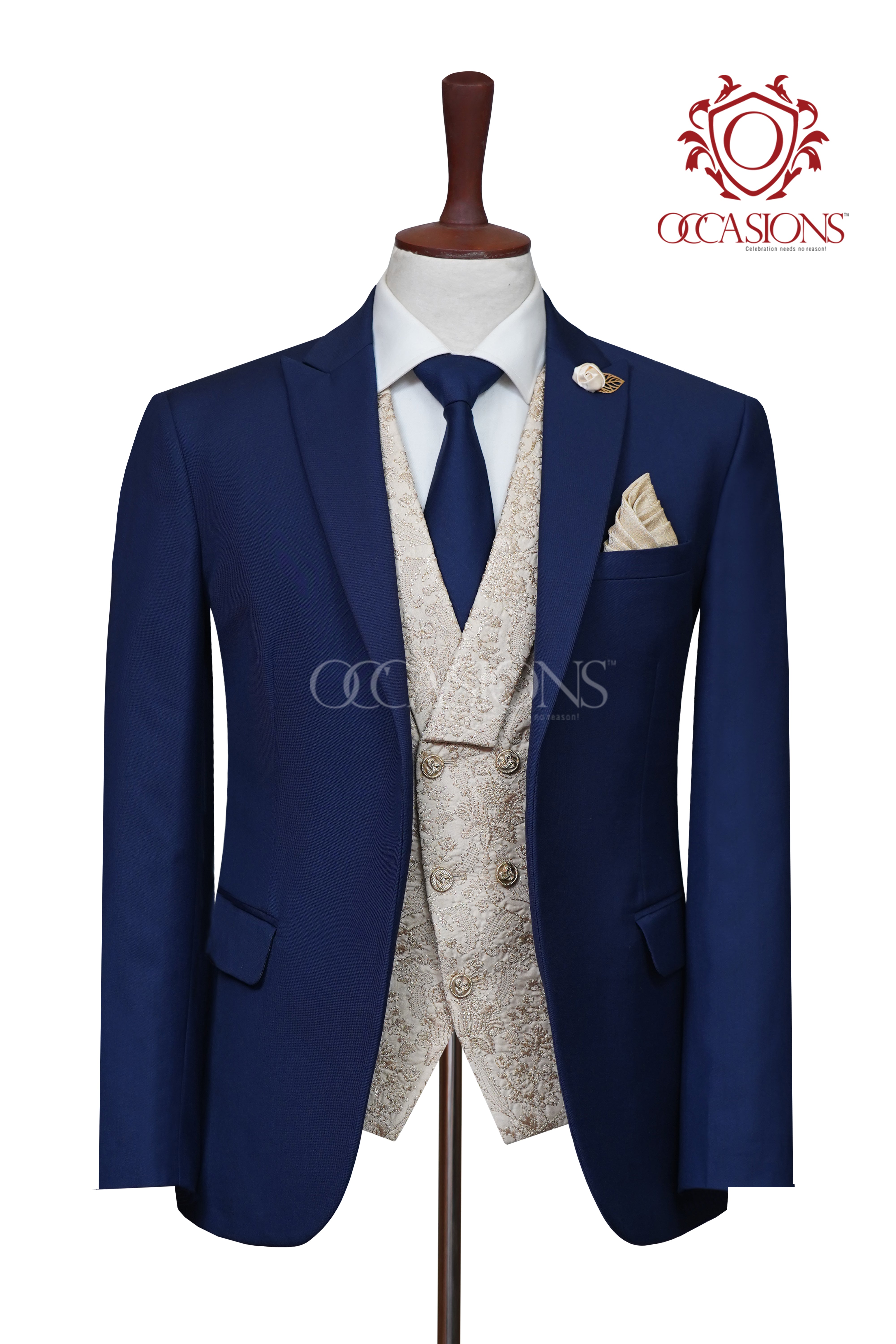 Royal Bottle Blue Three Piece Wool Suit Blue