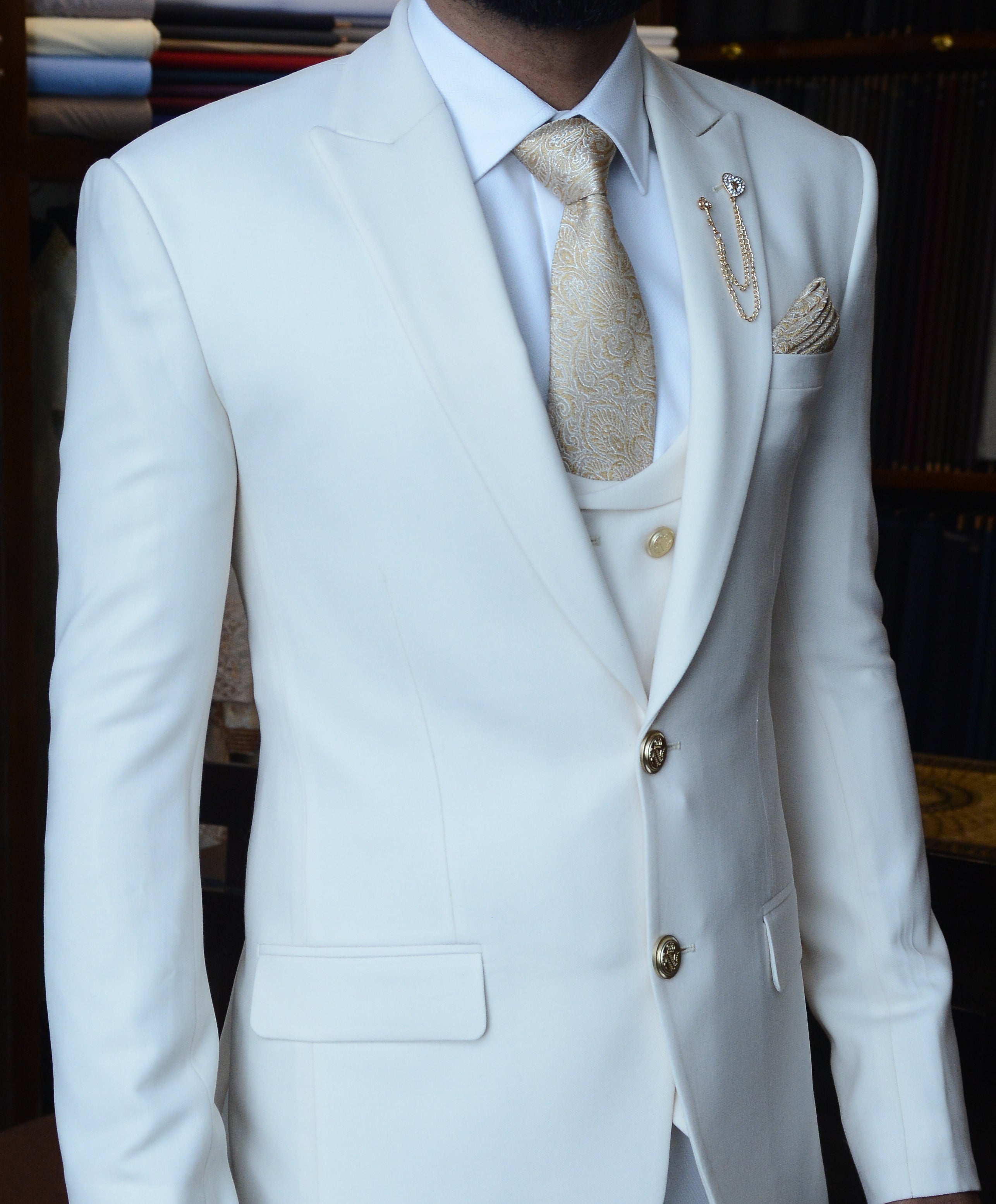 Iconic Ivory White Tuxedo Suit Ivory White