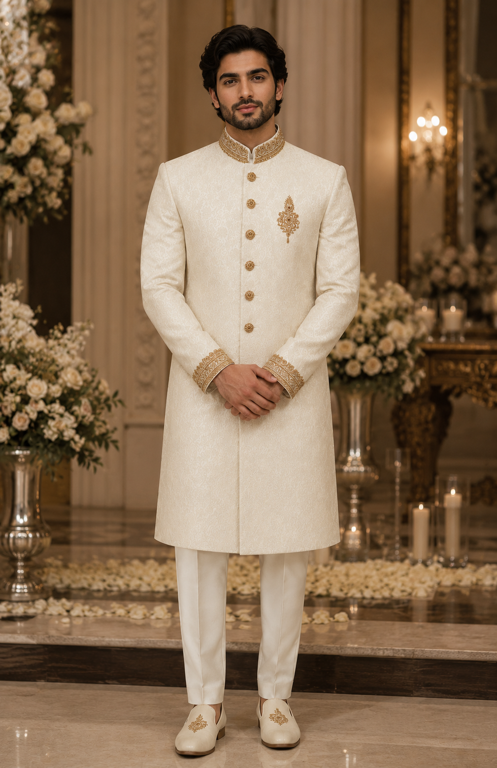 Karandi Base with Golden Embelished Sherwani