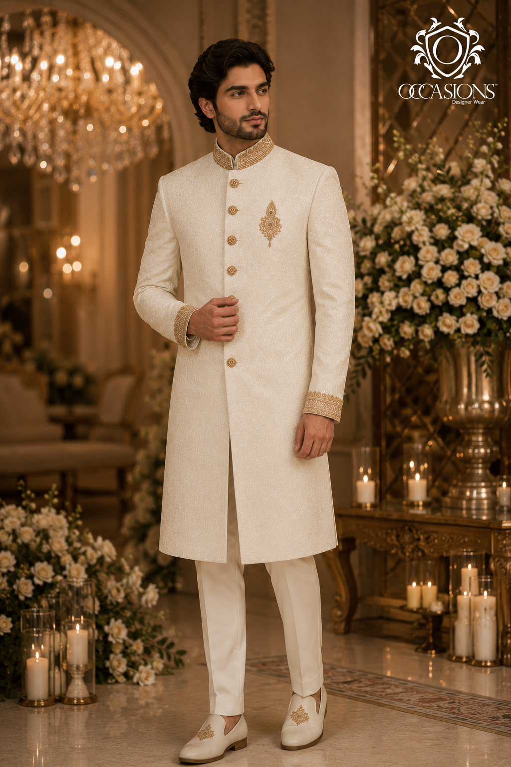 Karandi Base with Golden Embelished Sherwani