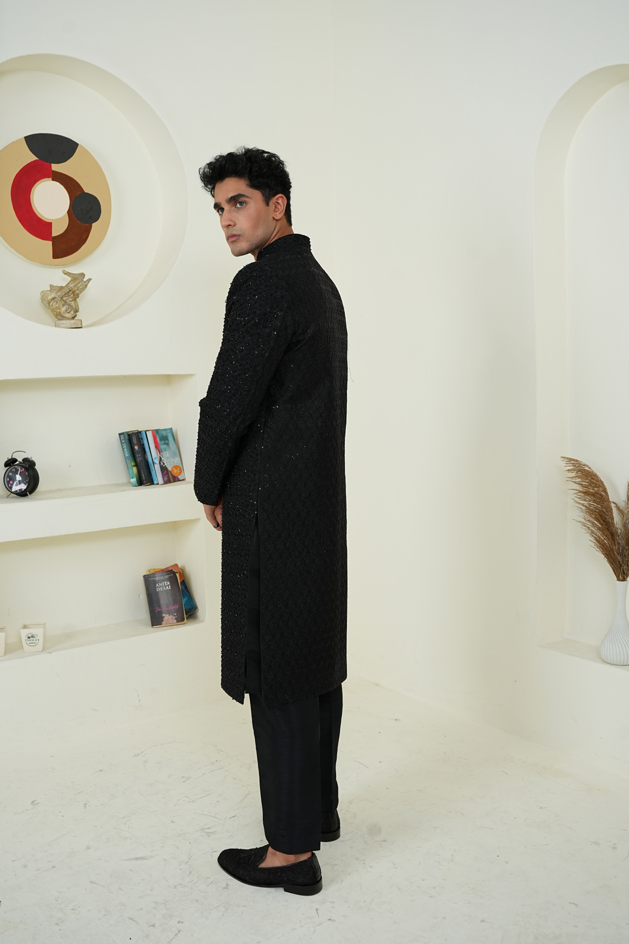 Black Floral Creeper Luxury Sherwani