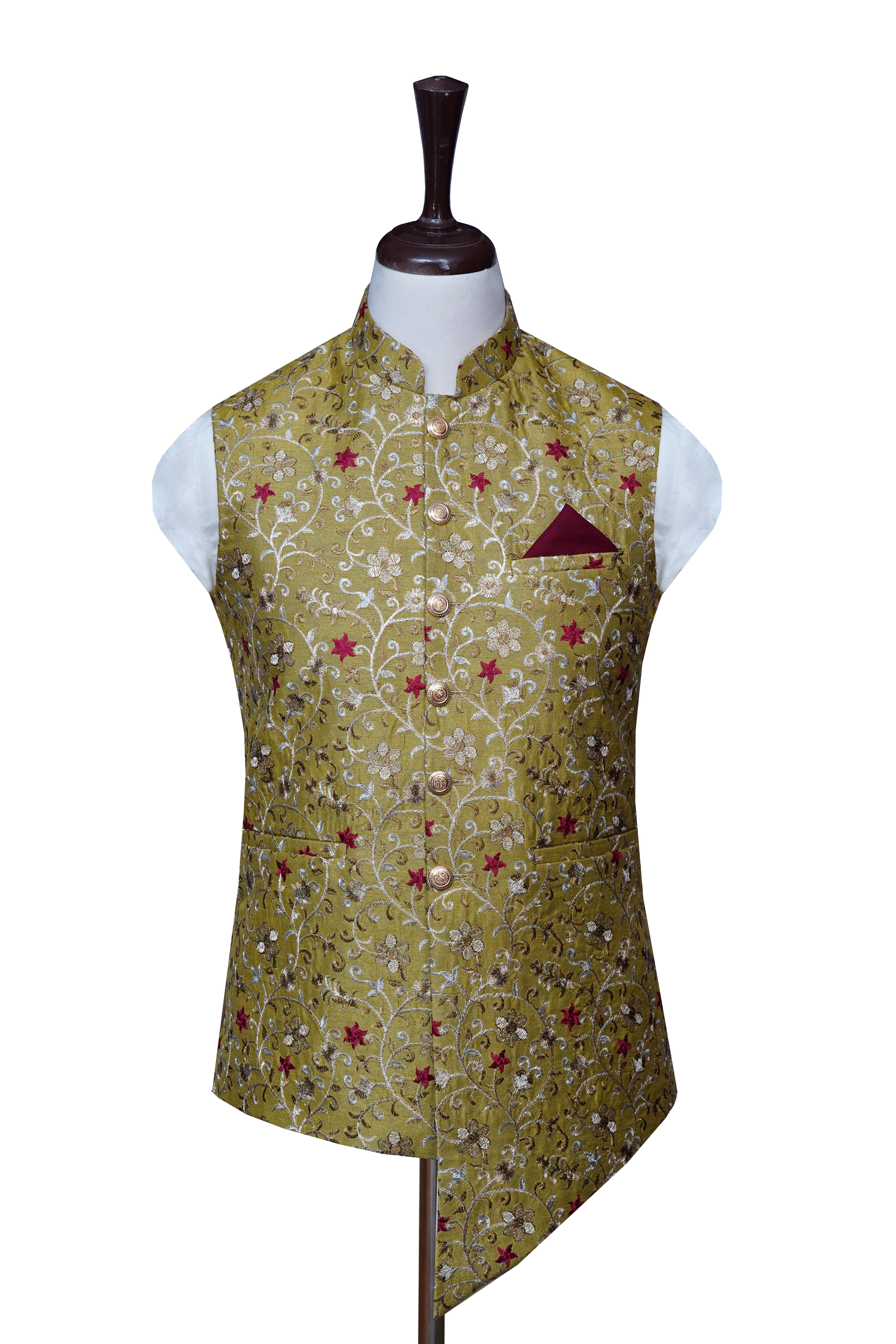 Pistachio Green Embroidery Waistcoat Green Pistachio