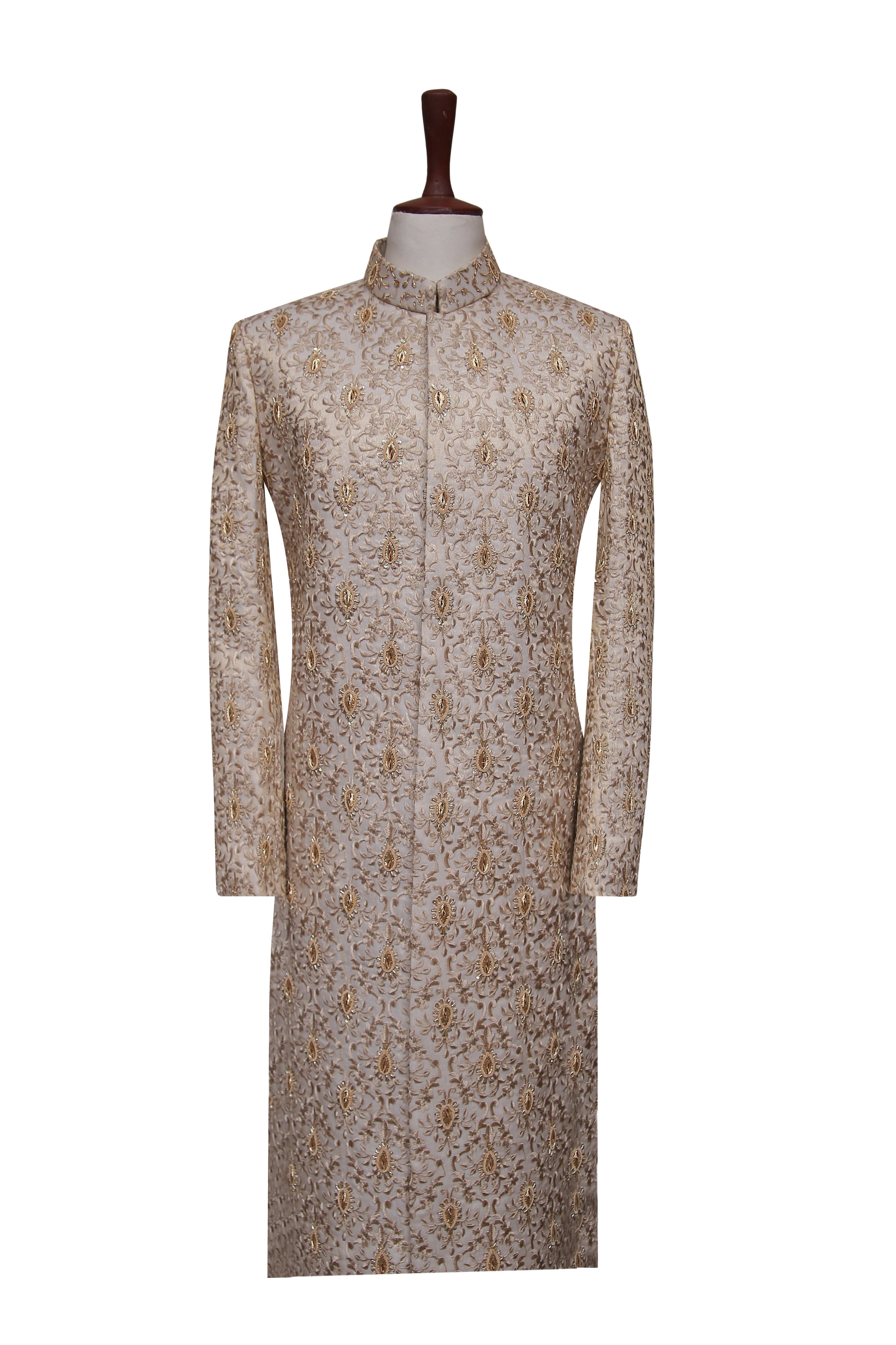 Magnificent Light Gold Groom Sherwani Skin Gold