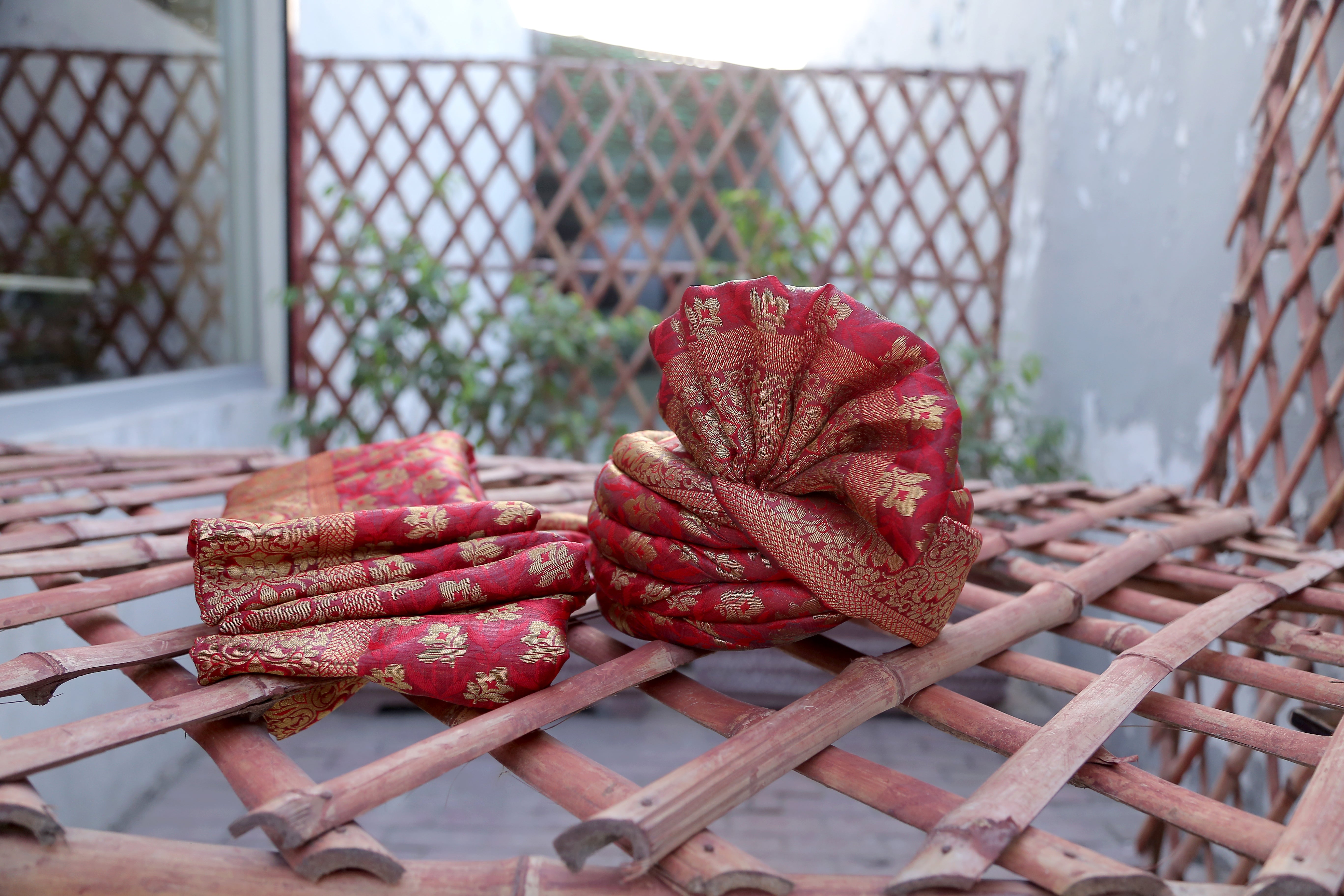 Rajasthani Pagdi Soft Shimla for Groom Maroon Golden
