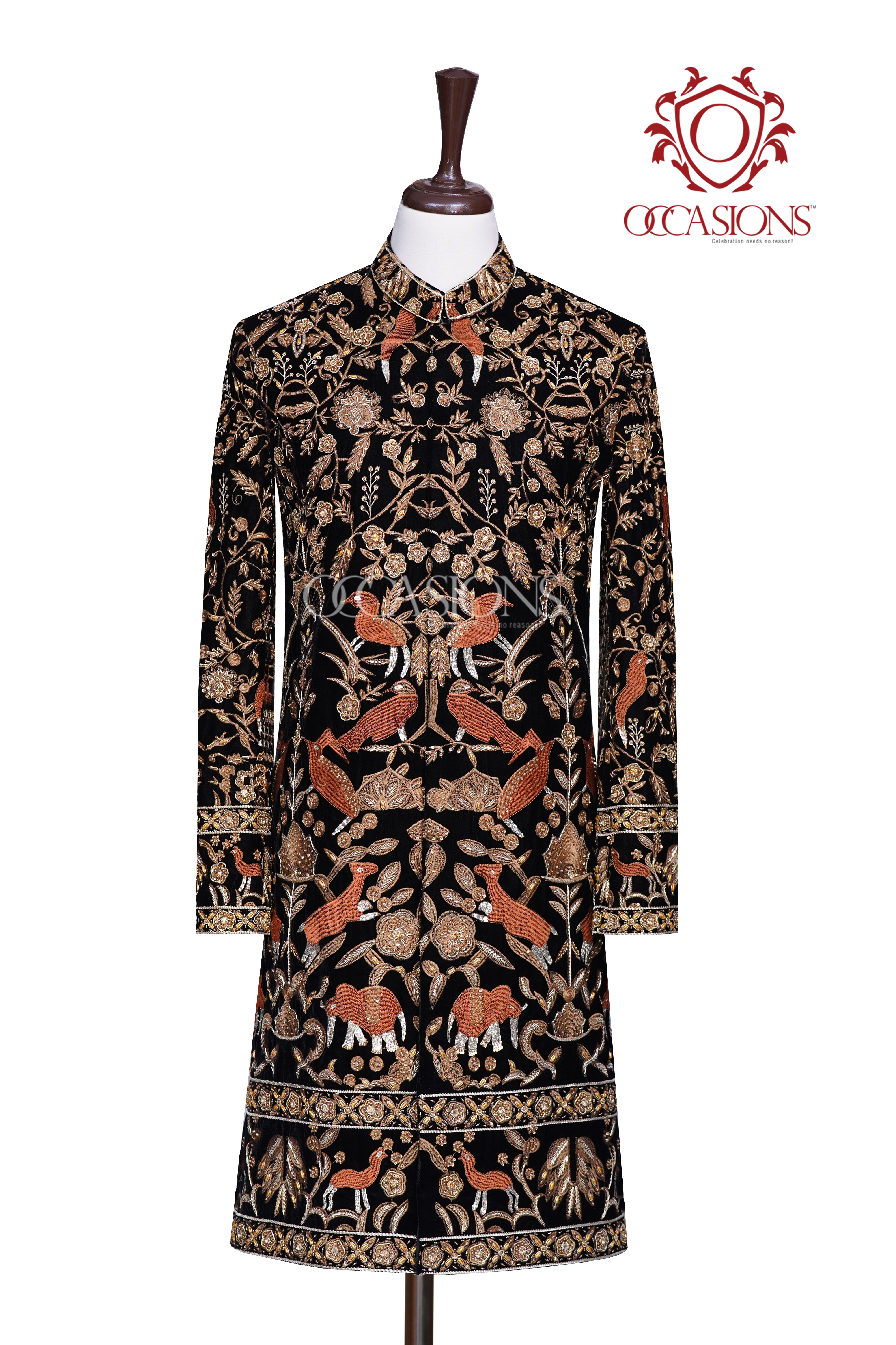Luxury Antique Groom Sherwani Black & Gold